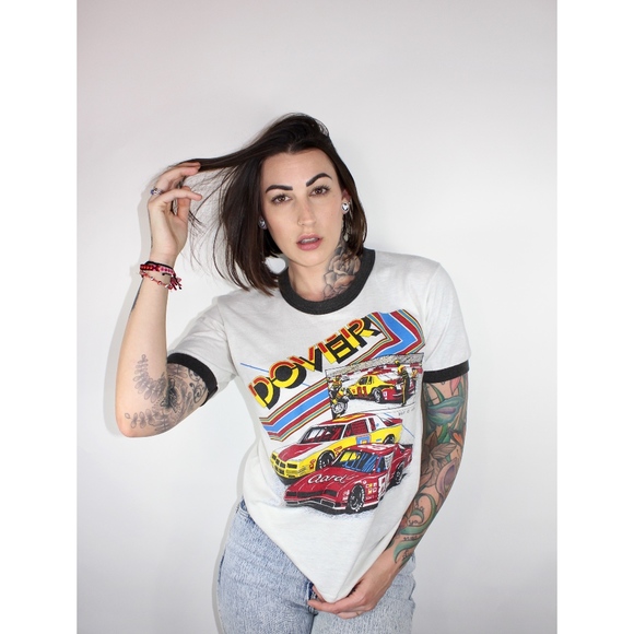 Vintage Tops - RARE Vintage 1986 Dover Racing Ringer T-Shirt